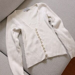Musier Paris Rib Knit Pearl Button Clara Cardigan XS S 36